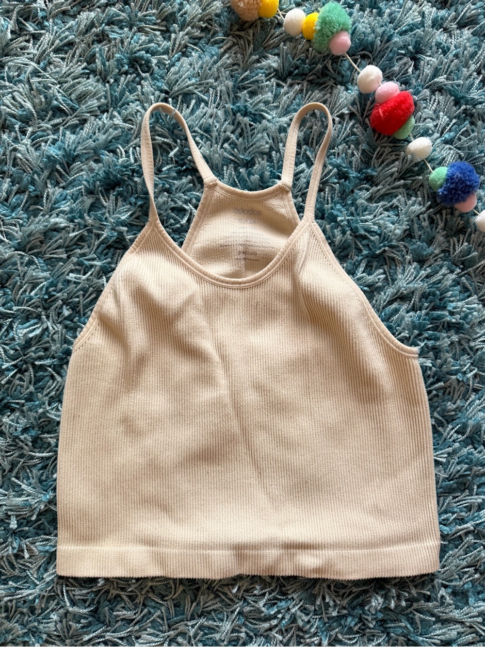 Beige Ribbed Tank Top with Spaghetti Straps